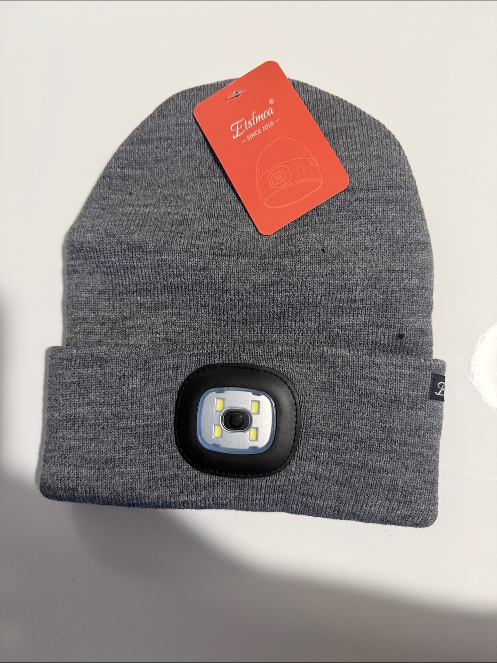 NWT Etsfmoa LED Light Flashlight Head Beanie Gray Adult One Size